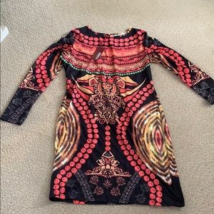 Long sleeves tribal print stretchy dress